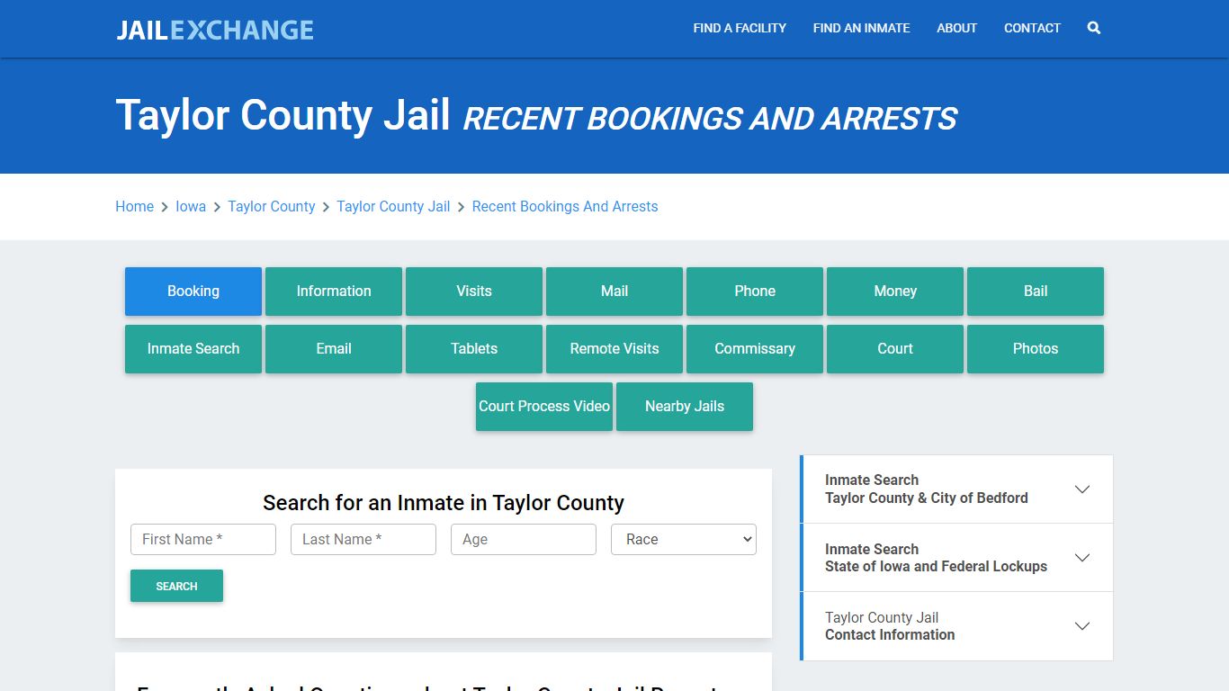 Taylor County Jail IA Recent Arrests and Bookings - Jail Exchange