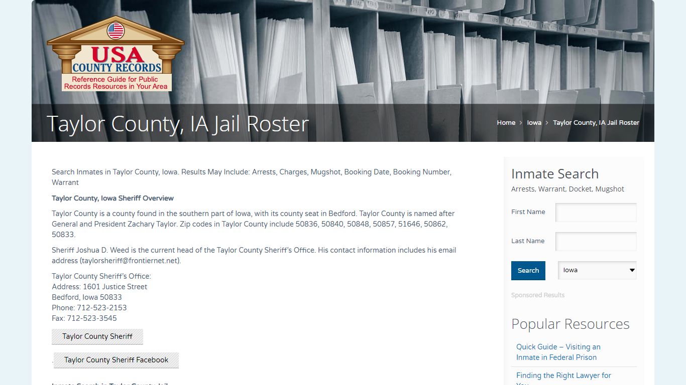 Taylor County, IA Jail Roster | Name Search